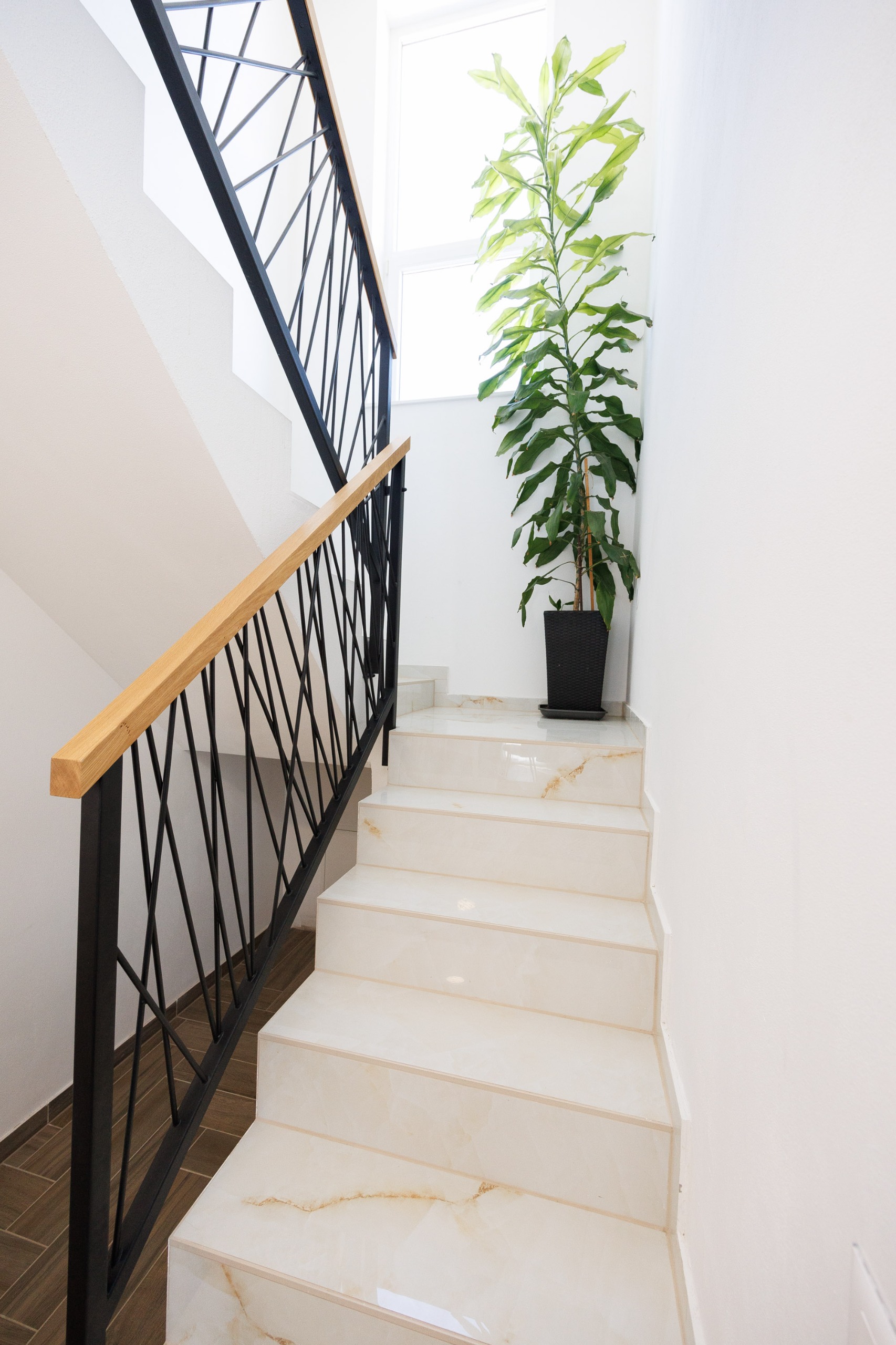 Marble staircase with iron railing