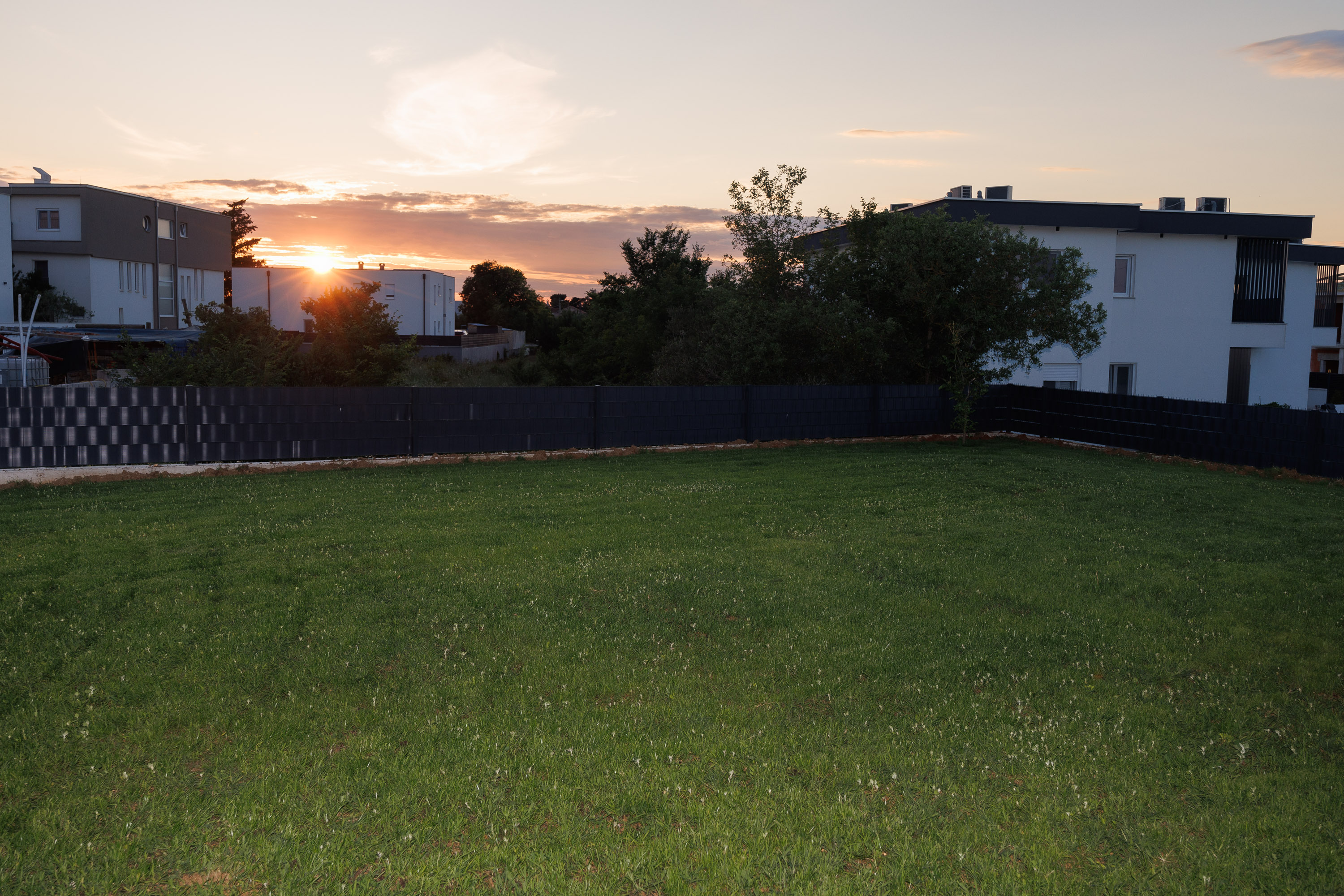 Garden lawn at sunset
