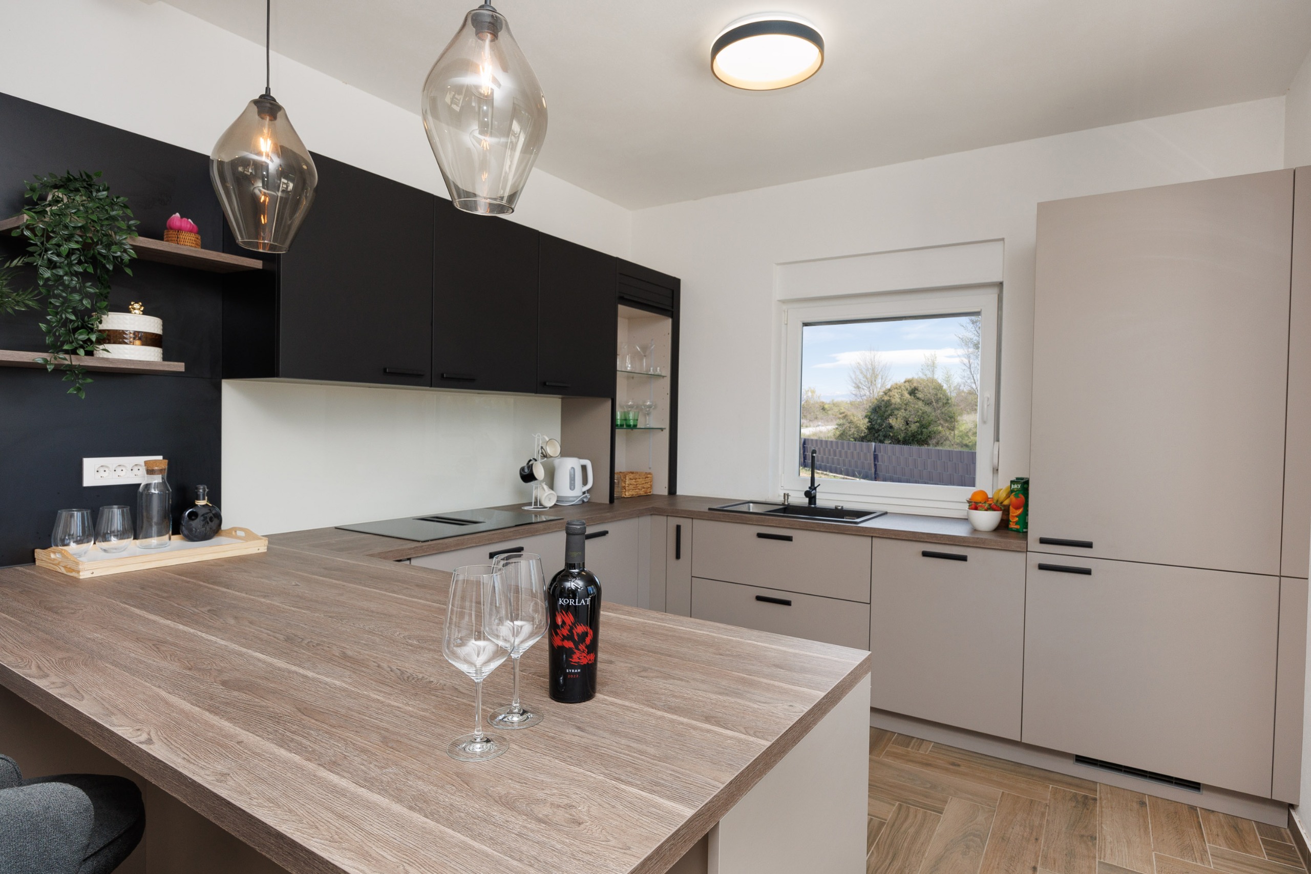 Kitchen counter with wine